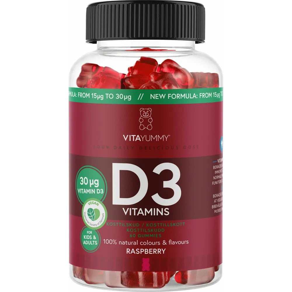 VitaYummy aviečių skonio multivitaminai su vitaminu D3, maisto papildas, 60 vnt/180 g